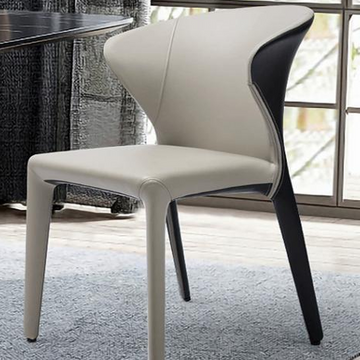 Modern Curved Dining Chair - Beige & Black Faux Leather with Lumbar Support