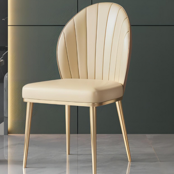 Elegant Fan-Pleated Dining Chair - Brushed Stainless Steel Legs & Beige Upholstery