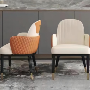 Elegant Two-Tone Dining Armchair - Solid Wood Frame & Diamond-Quilted Back