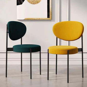 Modern Velvet Dining Chair - Carbon Steel Frame in Emerald Green & Sunbeam Yellow