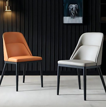 Modern Carbon Steel Dining Chair - Ergonomic PU Leather & Dual-Tone Stitching