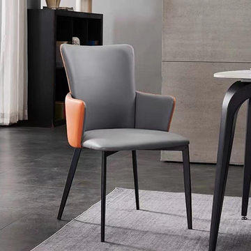 Modern Accent Dining Chair - Gray & Orange Carbon Steel Frame