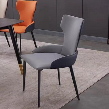 Elegant Carbon Steel Dining Chair - Dual Gray Upholstery & High Backrest