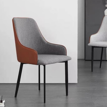 Modern Gray & Brown Dining Chair - Carbon Steel Frame & Hybrid Upholstery