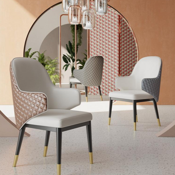 Luxury Diamond-Quilted Dining Chair - Rose Gold Steel Caps & Solid Wood Frame