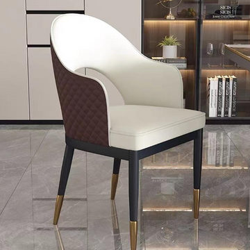 Elegant Modern Dining Chair: Dual-Tone Leather & Gold-Tipped Wood Legs