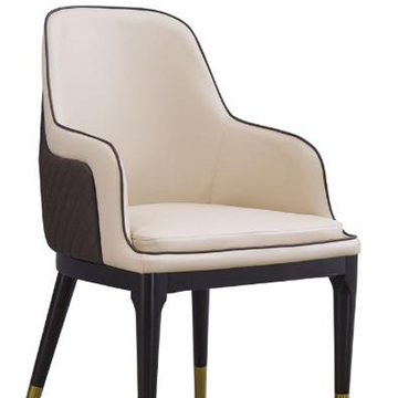 Elegant Dual-Tone Armchair: Beige & Brown Leatherette with Gold-Tipped Legs