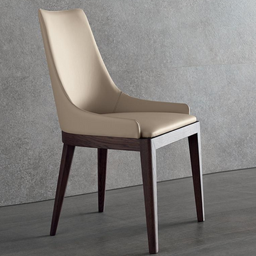 Elegant Beige Leather Dining Chair - Solid Wood Frame & Modern Minimalist Design