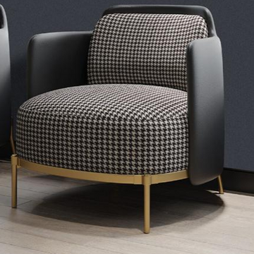 Modern Armchair: Black-White Houndstooth & Gold-Frame Stainless Steel Base
