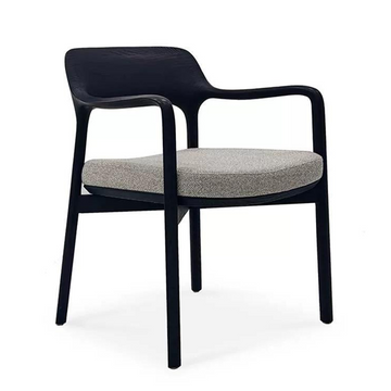Minimalist Oak Armchair: Charcoal Frame & Grey Cloud Cushion