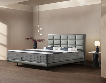 Modern Queen Size Bed & Nightstand Set - Upholstered Headboard with Tufted Design