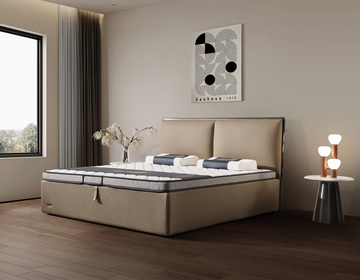 Modern Queen Size Bed & Nightstand Set - Upholstered Headboard with Storage Drawer