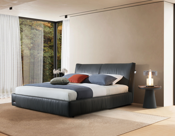 Modern Queen Size Bed & Nightstand Set - Dark Upholstered Bedroom Furniture