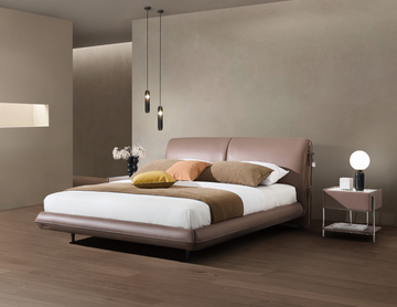 Modern Queen Size Bed & Nightstand Set - Soft Brown Upholstered Bedroom Furniture