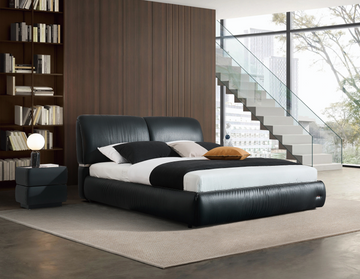 Modern Size Bed & Nightstand Set - Neutral Beige Upholstered Bedroom Furniture