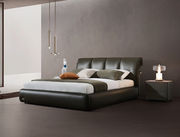 Modern King Bed & Nightstand Set - Leather Upholstered Bedroom Furniture