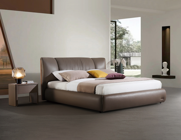 Modern Queen Size Bed & Nightstand Set - Leather Upholstered Bedroom Furniture