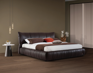 Modern Queen Size Bed & Nightstand Set - Brown Upholstered Bedroom Furniture