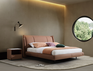Modern Upholstered Platform Bed & Nightstand Set - Wingback Headboard Design