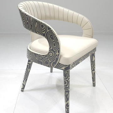 Curvilinear Metal-Wood Armchair: Brushed Steel & Walnut Accent