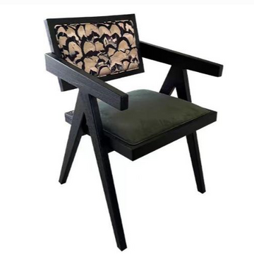 Artisan Wooden Armchair: Geometric Backrest & Eco-Cloth Upholstery