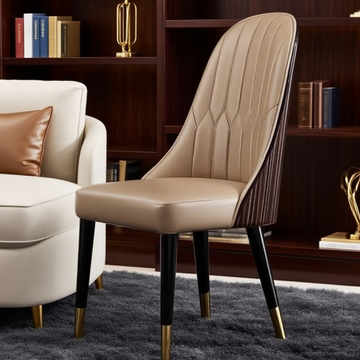 Elegant Channel-Tufted Dining Chair: Espresso Wood & Gold-Tipped Legs