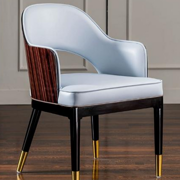 Modern Accent Armchair - Light Blue Leather with Gold-Tipped Steel Legs