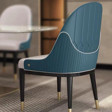 Modern Artisan Dining Chair: Navy Velvet & Gold-Tipped Oak Legs