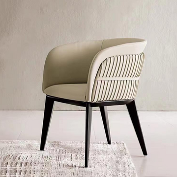 Modern Dining Armchair: Curved Leather & Blackened Wood Legs