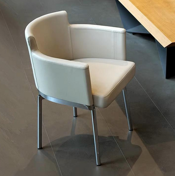 Modern Curved Armchair - Carbon Steel Frame & Beige Leather