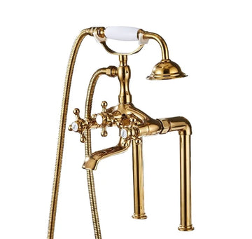 Antique Brass Regal Traditional Countertop Shower Hot and Cold Water Mixer and Long Bathtub Faucet