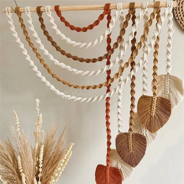 Boho Leaf Macrame Handmade Round Wall Hanging Art Wall Decor for Home Wall Living Room Bedroom