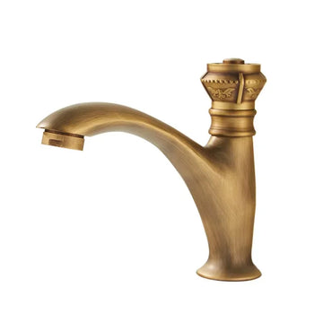 All Copper European Antique Carved Single Cold Faucet Single Hole Cold Water Basin Balcony Laundry Tub