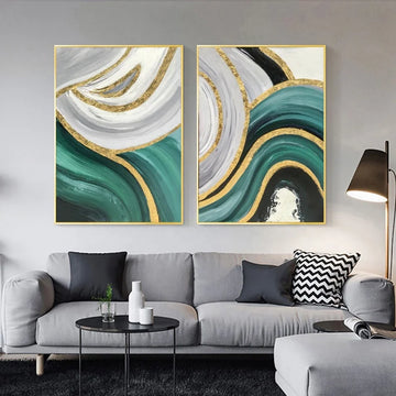 3d Colour 2 Piece Decoration Big Room Minimalist Home Decor Fabric Canvas Frame Silk Handmade Oil Painting