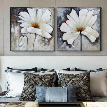 Handmade Painting Canvas Hand-painted Light Luxury Canvas Textured Black and White Flower Gold Foil Painting With Floater Frame