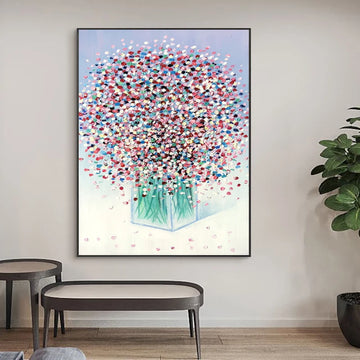 Hand Paintings Handmade Canvas Painting Flower Painting Wall Decor Bathroom Abstract Blossom Artwork Stretched and Framed
