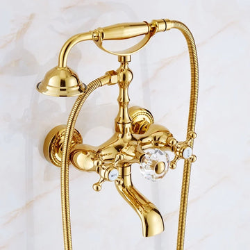 European Style Golden Shower Set, Antique Hot and Cold Bathtub Faucet, Simple Shower