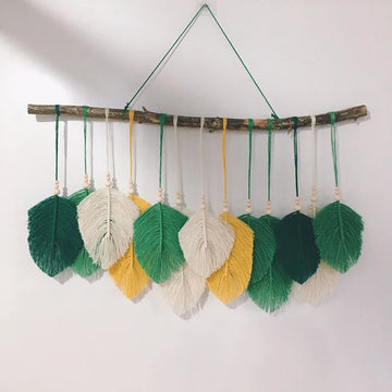 Bohemian Handmade Woven Leaf Macrame Home Décor Decorative Hanging Wall Art Tapestries Wall Decor for Home Wall Living Room