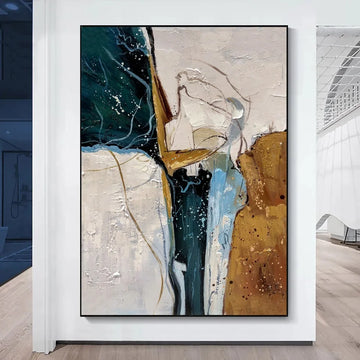 100% Hand Painted Large Size Handmade Minimalist Beige Green Large Modern Abstract Oil Painting and Wall Art Canvas