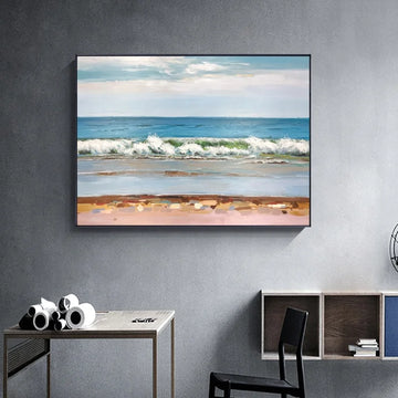 Hand-painted Modern Sea Shore Abstract Oil Painting Canvas Wall Art Study Decoration
