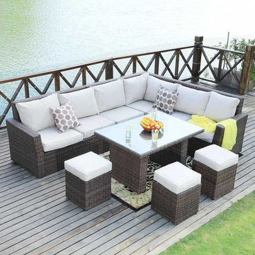 Outdoor rattan sofa courtyard combination three-person rattan chair sun protection waterproof living room rattan outdoor rattan art furniture villa