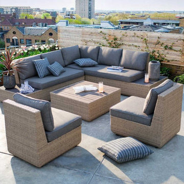 Balcony rattan furniture garden courtyard leisure rattan chair outdoor American country L-shaped corner combination sofa coffee table