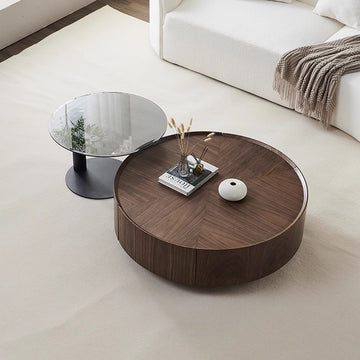 Italian minimalist quiet wind walnut color round coffee table modern simple small apartment living room storage coffee table combination