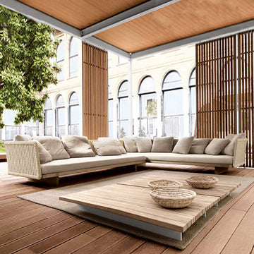 Nordic outdoor leisure sofa waterproof sunscreen rattan chair outdoor hotel courtyard garden terrace teak rattan combination
