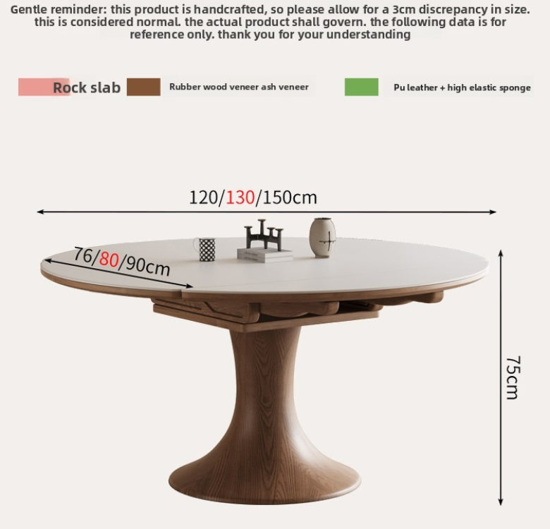 Square and round dual-purpose retractable rock slab dining table, simple modern large and small apartment dining chair combination restaurant, solid wood household dining table