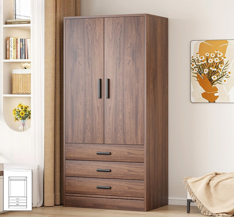 Bailuo popular rental house wardrobe home new bedroom hanging walnut wardrobe small apartment 2025 retro assembly