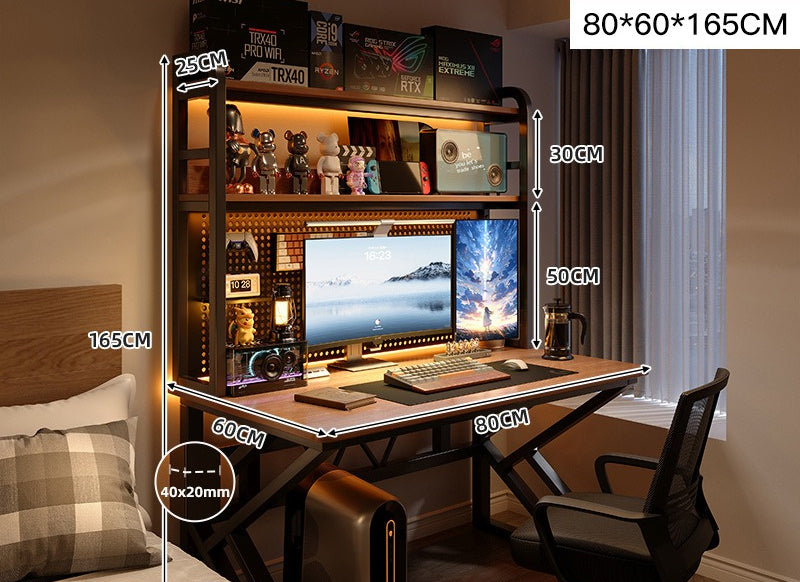Adjustable computer desk with shelf, bedroom household small computer desk, bookshelf integrated e-sports table and chair set