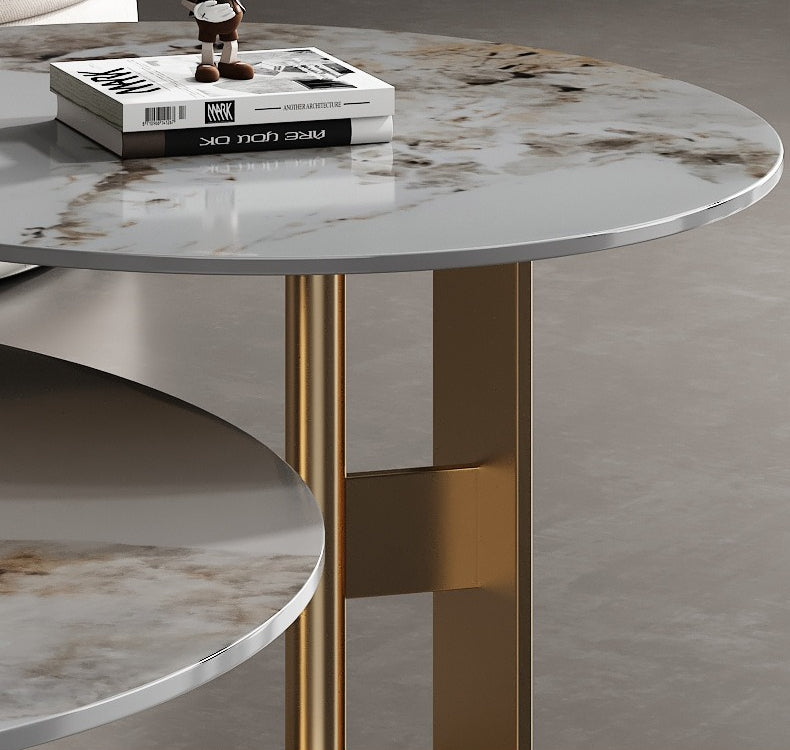 Coffee table living room household simple modern small apartment light luxury high sense round rock slab minimalist designer small coffee table