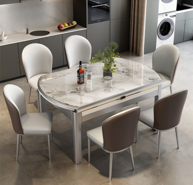 Modern simple microcrystalline stone dining table marble small apartment square and round dual-purpose household retractable folding dining table and chairs