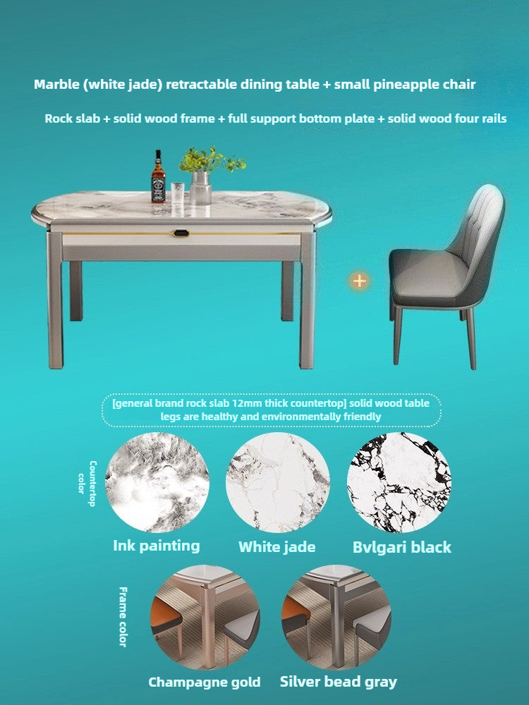 Modern simple microcrystalline stone dining table marble small apartment square and round dual-purpose household retractable folding dining table and chairs
